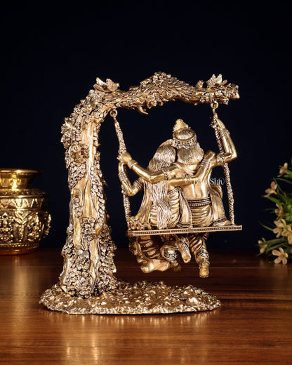 Unique Pure Brass Radha Krishna Intricate Superfine Swing 8" - Budhshiv.com