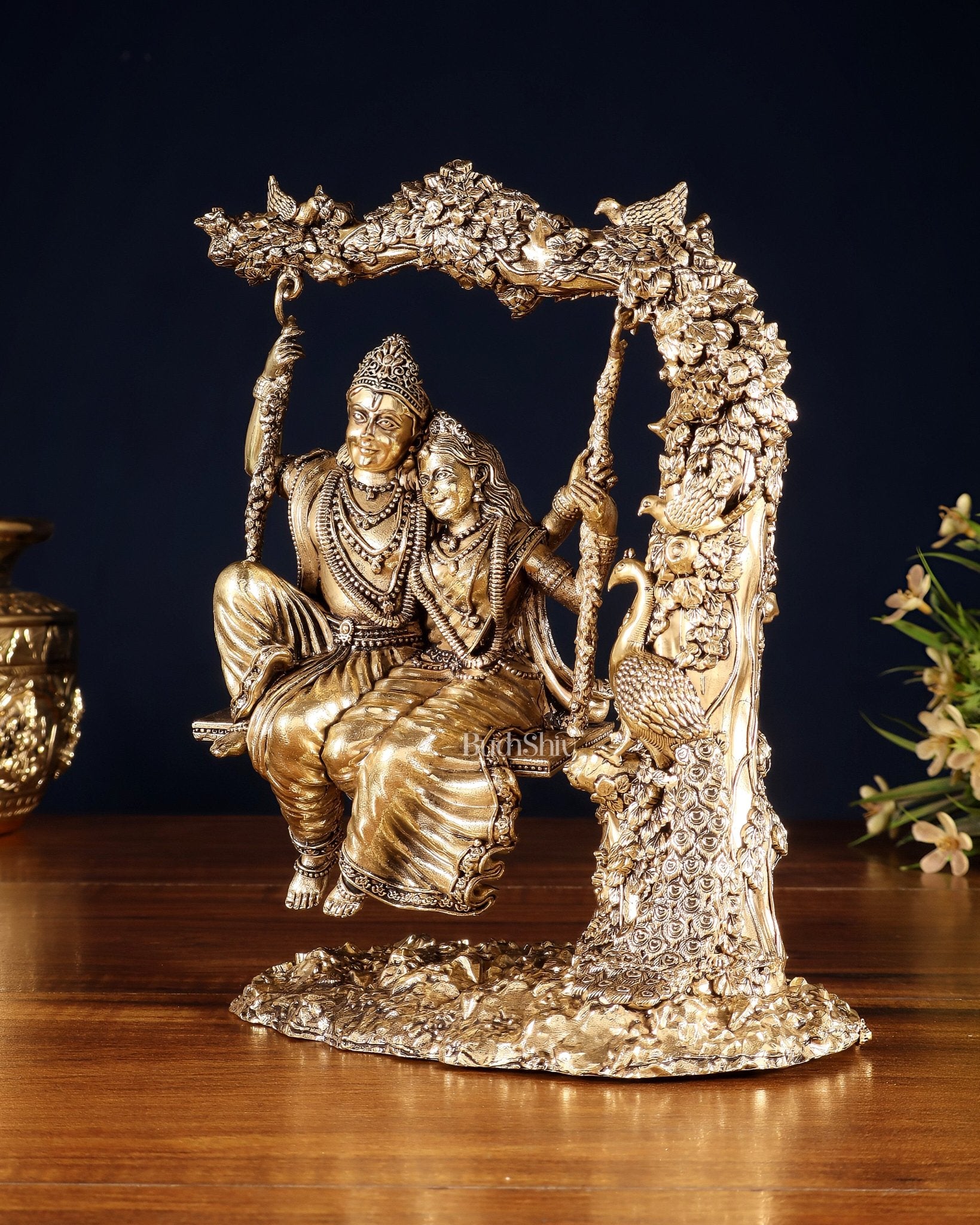 Unique Pure Brass Radha Krishna Intricate Superfine Swing 8" - Budhshiv.com