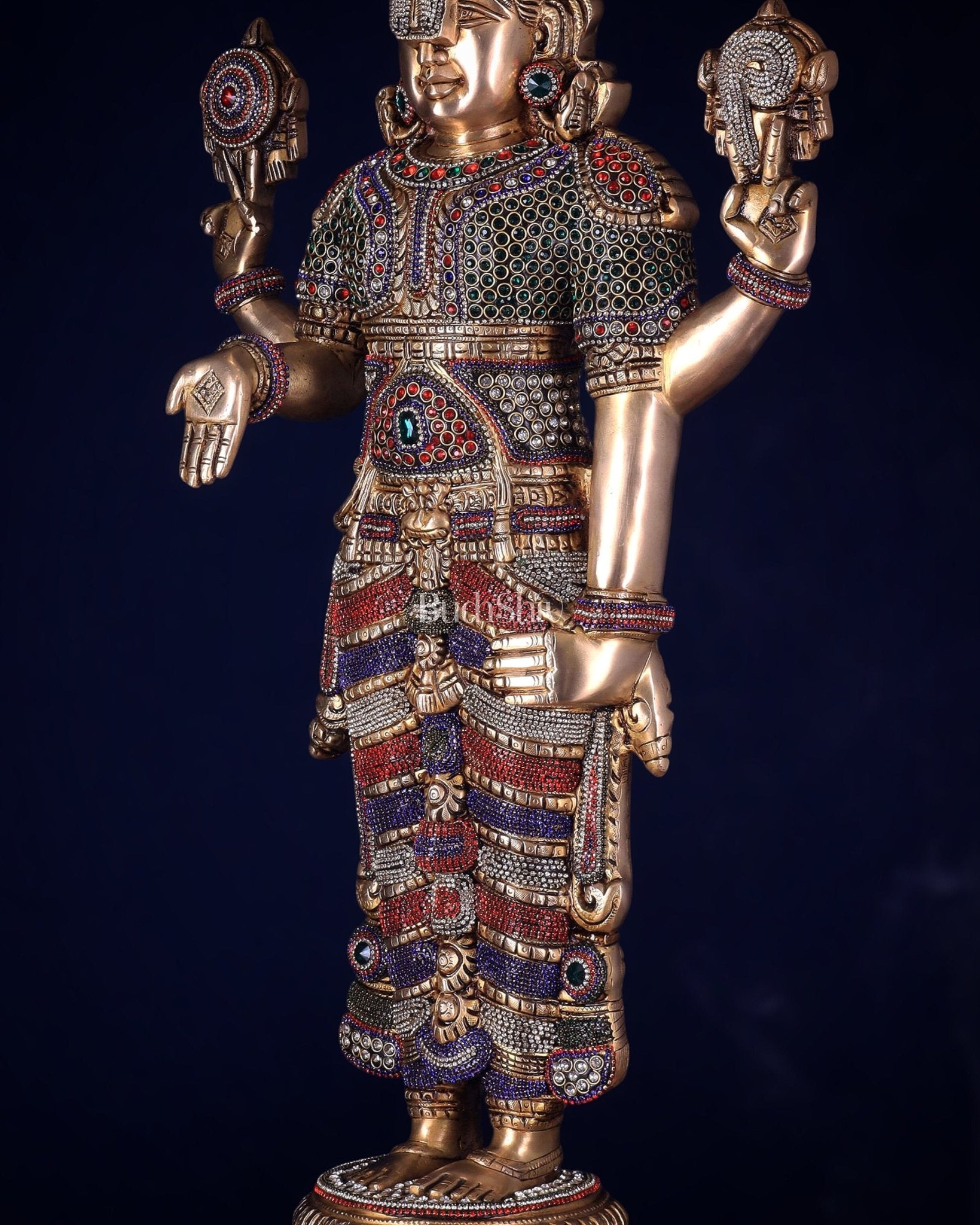 Unique Pure Brass Tirupati Balaji Idol 33" jeweled up - Budhshiv.com