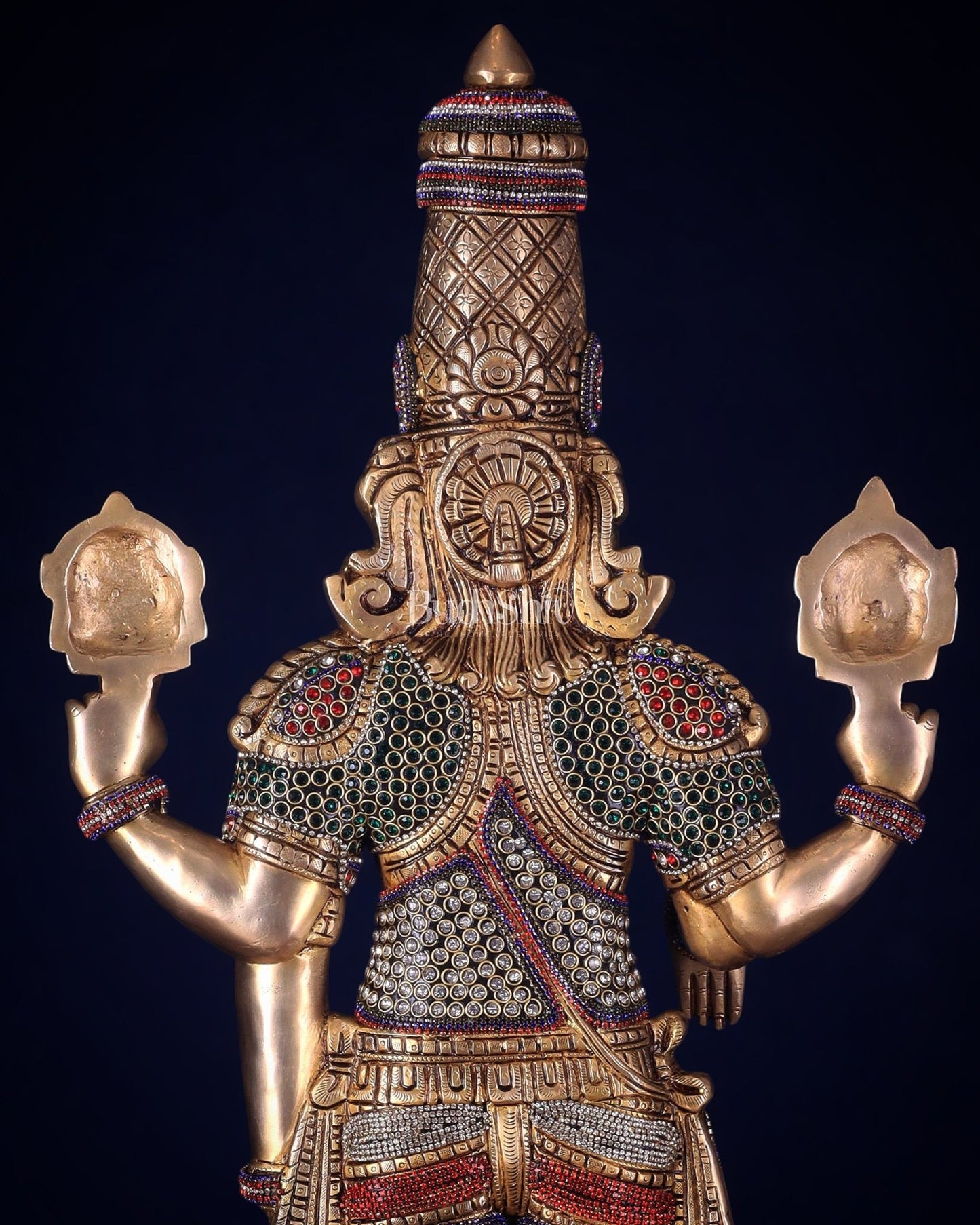 Unique Pure Brass Tirupati Balaji Idol 33" jeweled up - Budhshiv.com