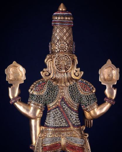 Unique Pure Brass Tirupati Balaji Idol 33" jeweled up - Budhshiv.com