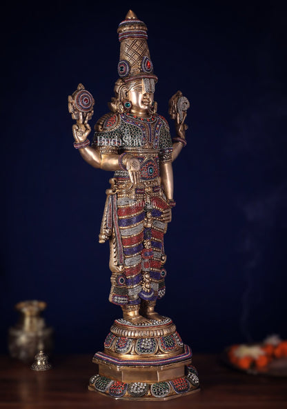 Unique Pure Brass Tirupati Balaji Idol 33" jeweled up - Budhshiv.com