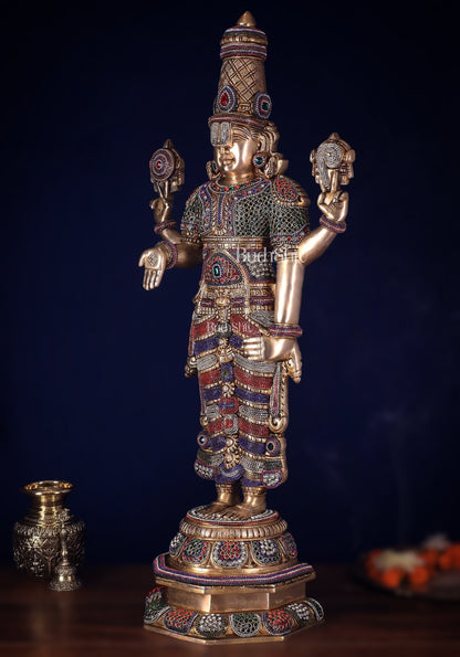 Unique Pure Brass Tirupati Balaji Idol 33" jeweled up - Budhshiv.com