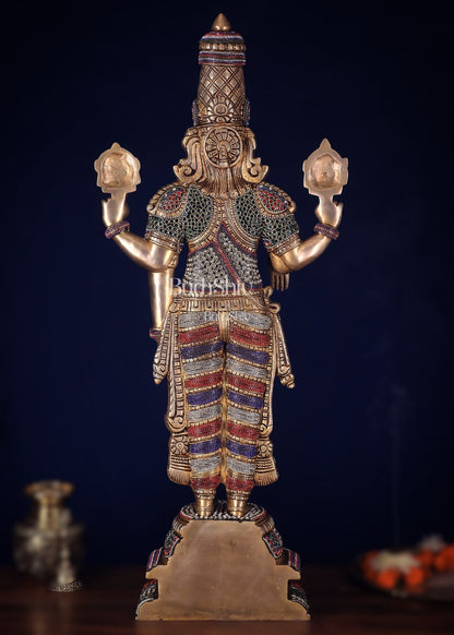 Unique Pure Brass Tirupati Balaji Idol 33" jeweled up - Budhshiv.com