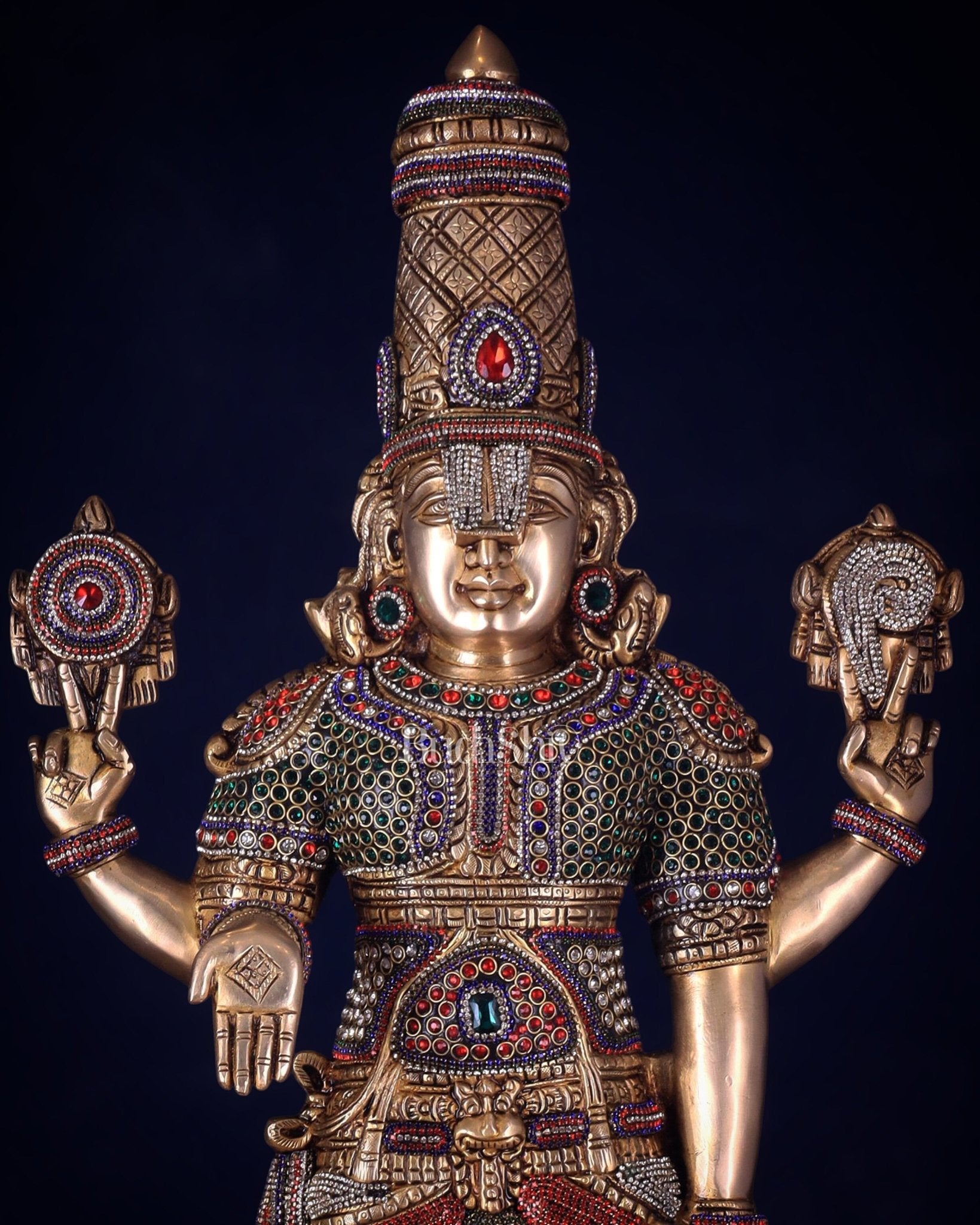 Unique Pure Brass Tirupati Balaji Idol 33" jeweled up - Budhshiv.com