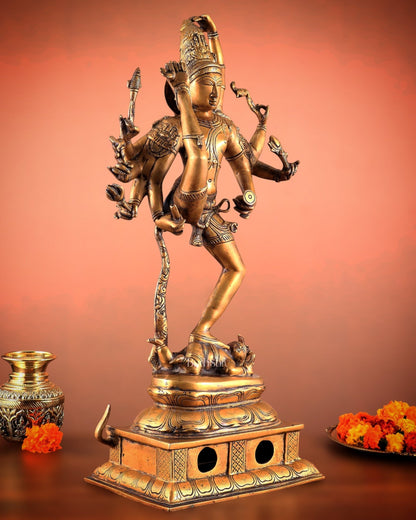 Urdhava Tandava Antique 26 - Inch Brass Tripurantaka dancing Lord Shiva Statue - Budhshiv.com