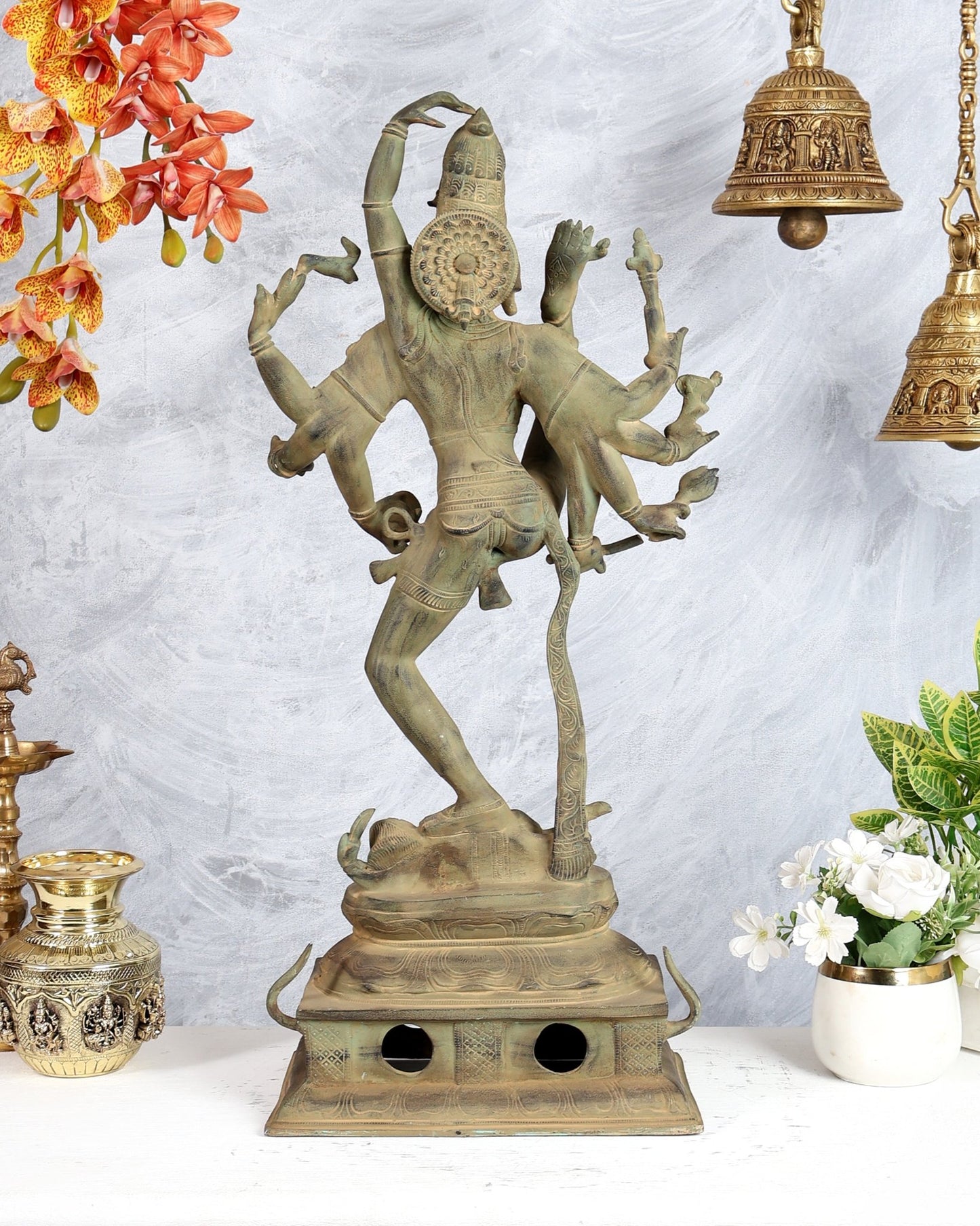 Urdhava Tandava Nataraja Antique 26 - Inch Brass Tripurantaka Sculpture - Budhshiv.com