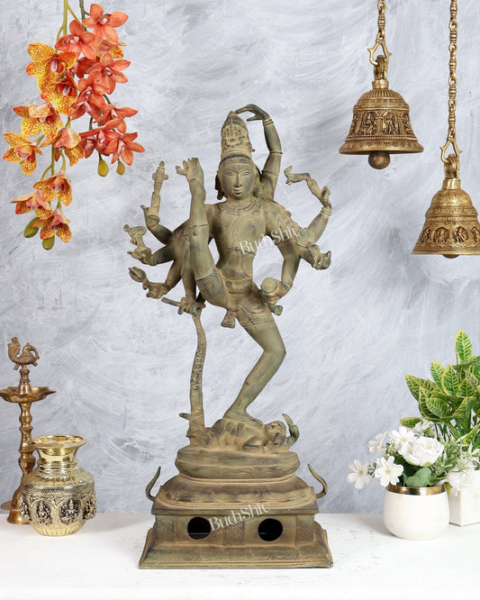 Urdhava Tandava Nataraja Antique 26 - Inch Brass Tripurantaka Sculpture - Budhshiv.com