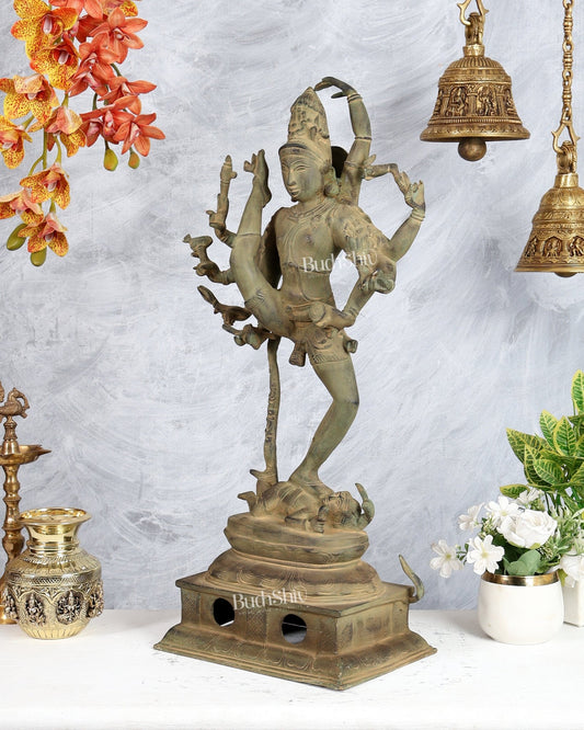 Urdhava Tandava Nataraja Antique 26 - Inch Brass Tripurantaka Sculpture - Budhshiv.com
