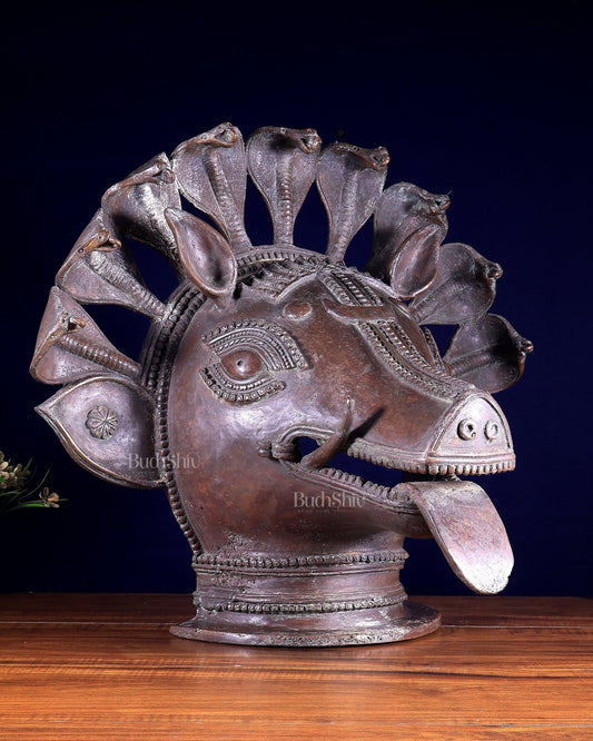 Varaha Panjurli Face – Vintage Bronze Handcrafted Sculpture | Lost Wax Casting 18 inch large - Budhshiv.com