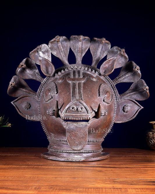 Varaha Panjurli Face – Vintage Bronze Handcrafted Sculpture | Lost Wax Casting 18 inch large - Budhshiv.com