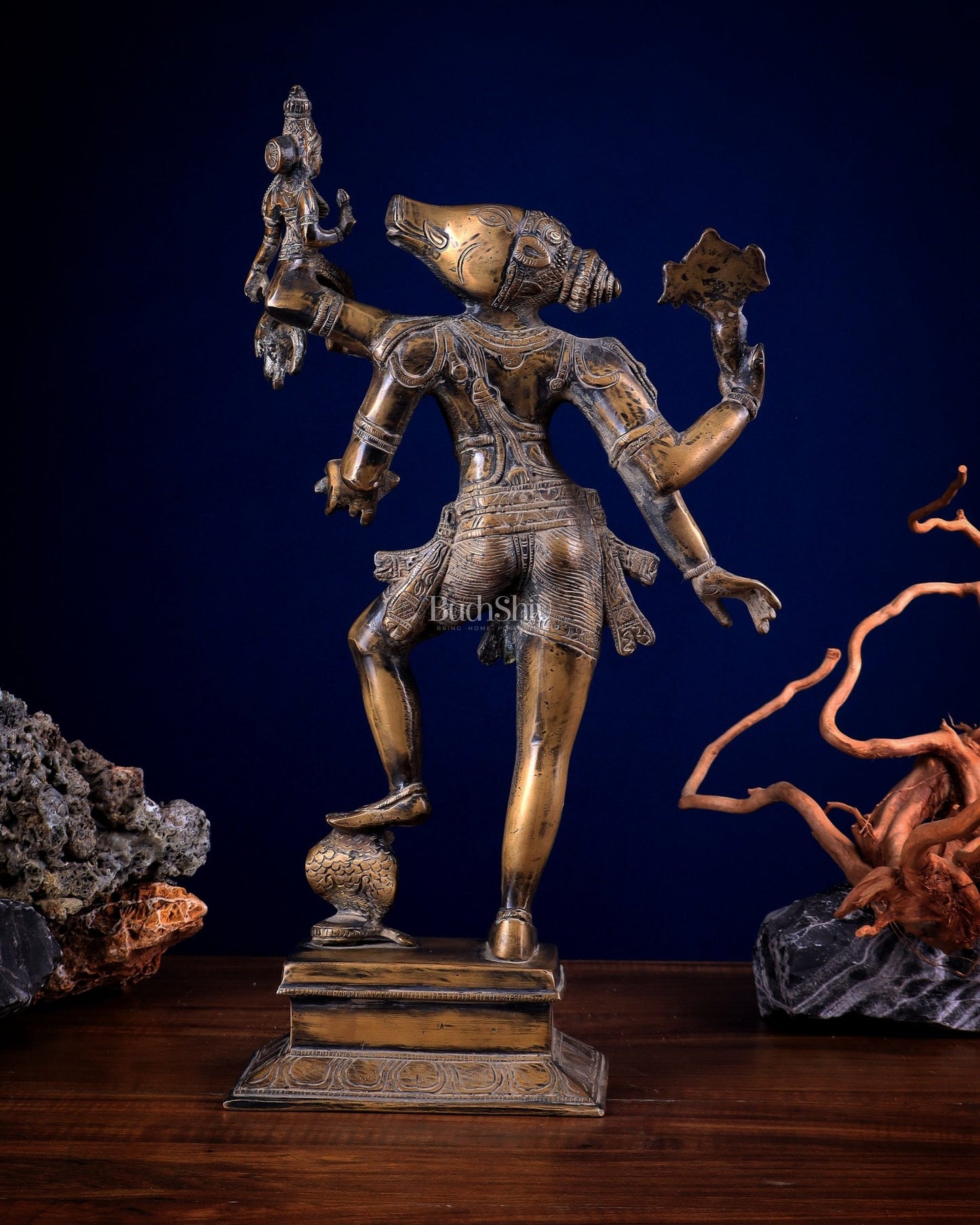 Varaha with Bhooma Devi Varaha Lakshmi Brass Statue 17 inch Gold vintage - Budhshiv.com