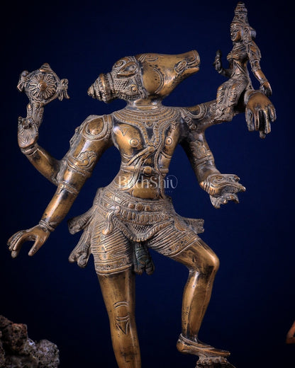 Varaha with Bhooma Devi Varaha Lakshmi Brass Statue 17 inch Gold vintage - Budhshiv.com