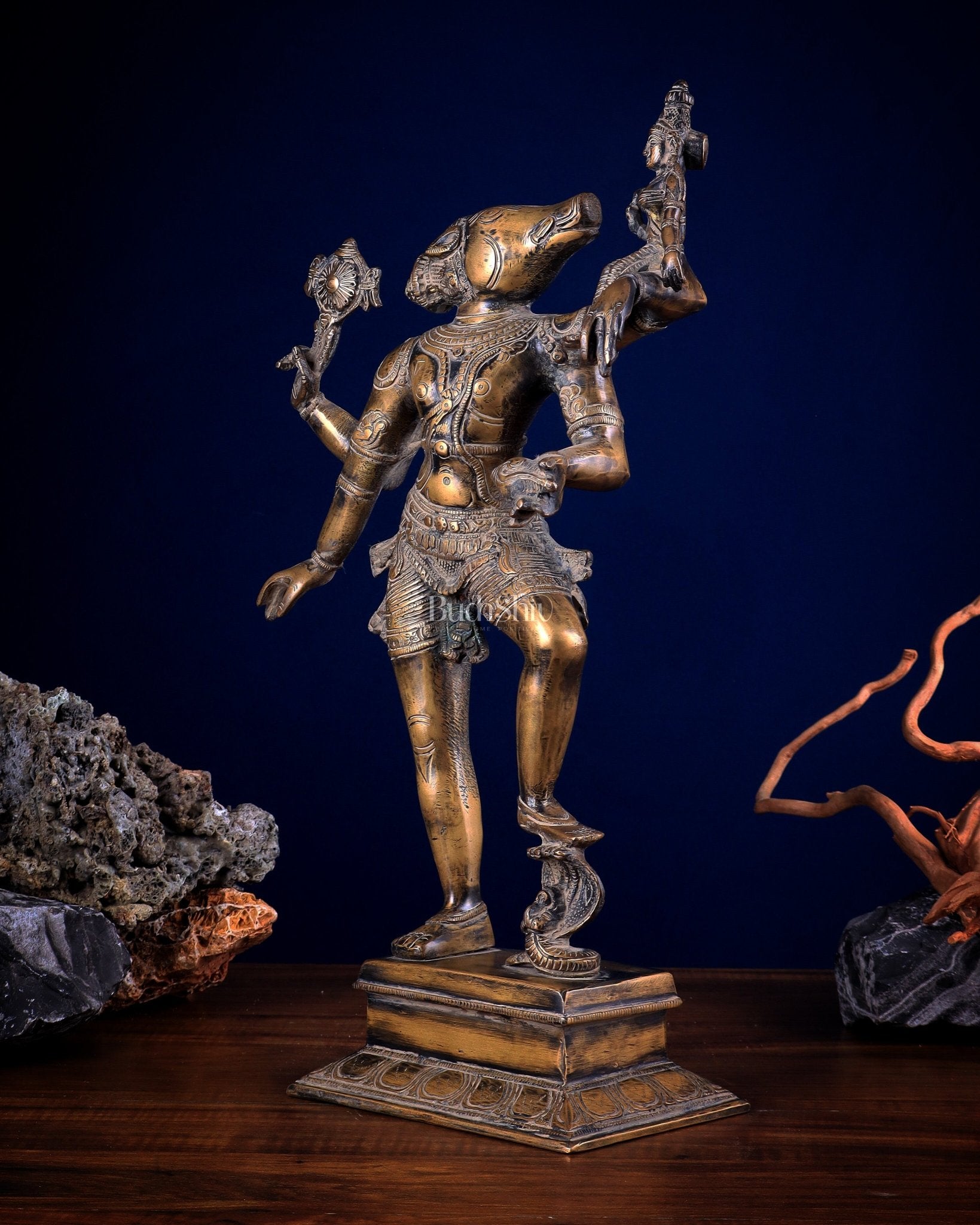 Varaha with Bhooma Devi Varaha Lakshmi Brass Statue 17 inch Gold vintage - Budhshiv.com
