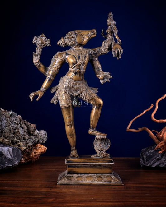 Varaha with Bhooma Devi Varaha Lakshmi Brass Statue 17 inch Gold vintage - Budhshiv.com