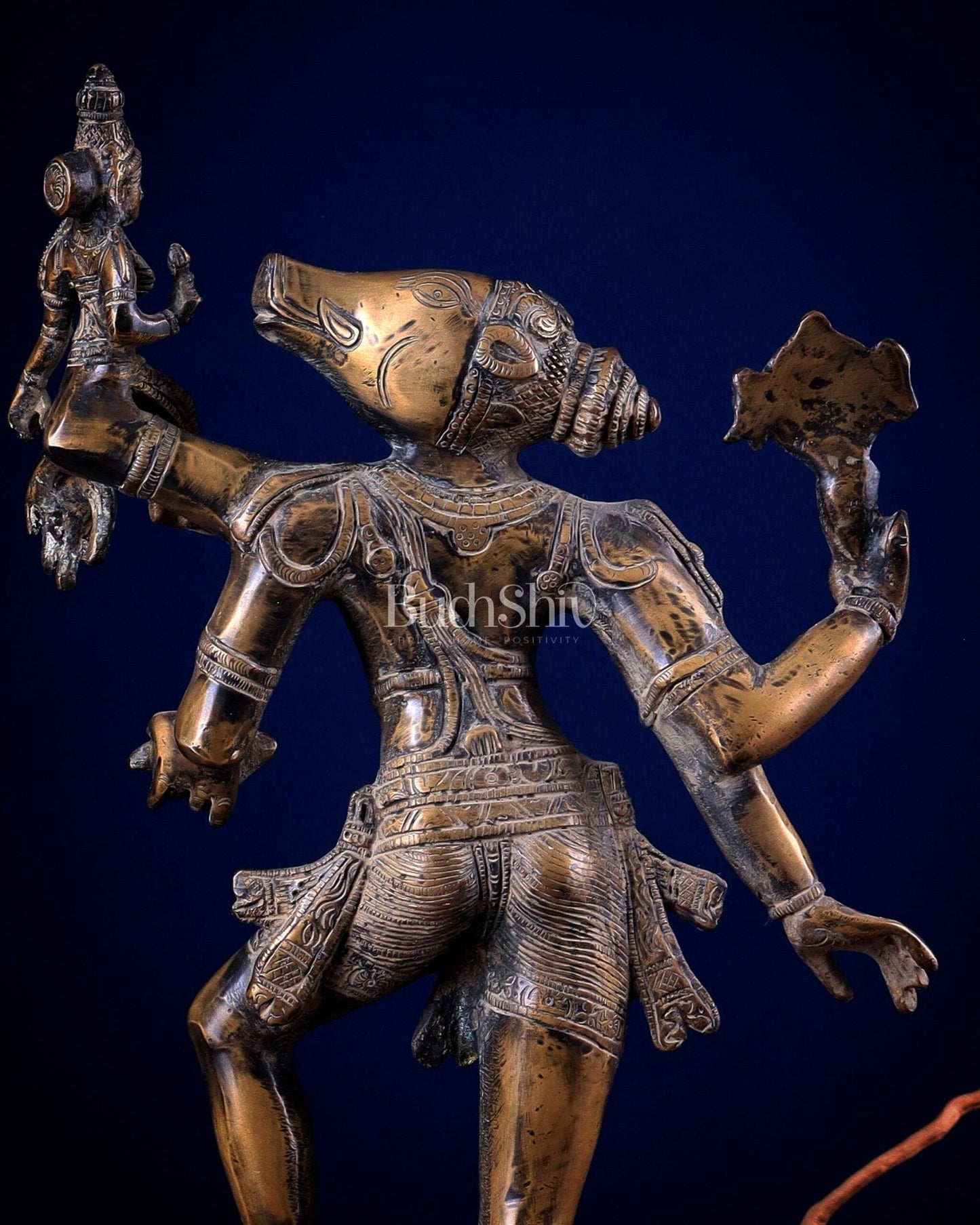 Varaha with Bhooma Devi Varaha Lakshmi Brass Statue 17 inch Gold vintage - Budhshiv.com
