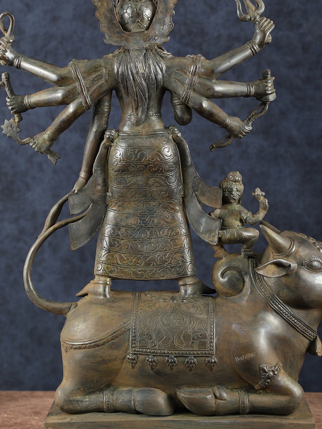 Vintage Balinese Bronze Mahishasura Mardini Durga Statue - 22.5" H | Lost Wax Casting - Budhshiv.com