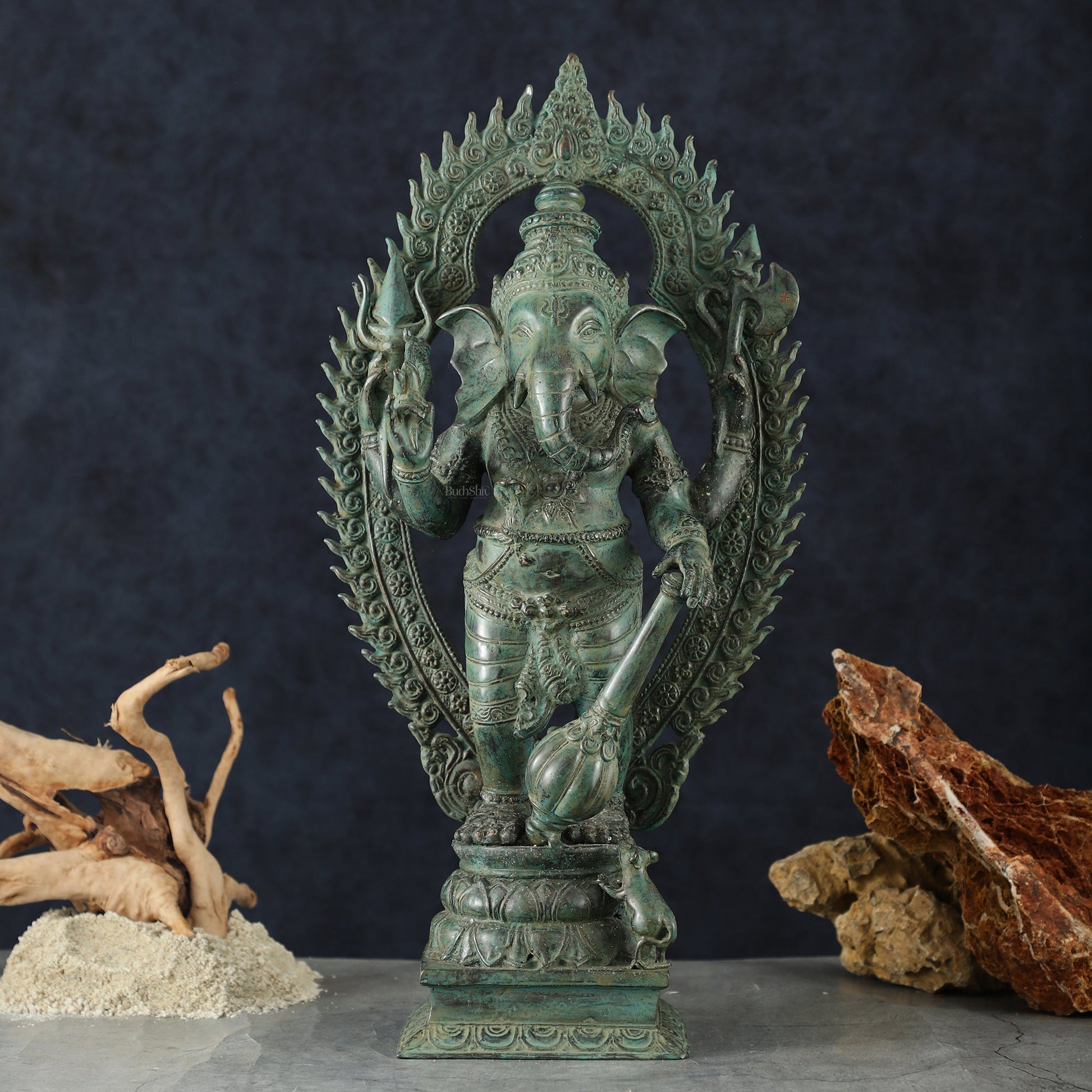 Vintage Balinese Bronze Standing Ganesha Statue – Lost Wax Casting | 18" Unique Handmade Craft - Budhshiv.com