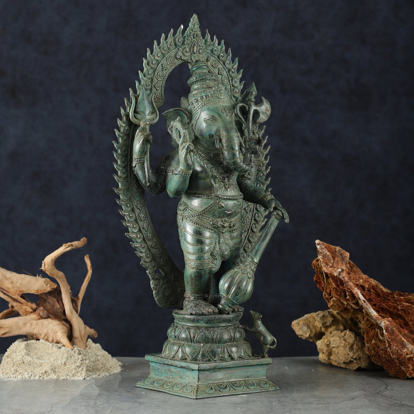 Vintage Balinese Bronze Standing Ganesha Statue – Lost Wax Casting | 18" Unique Handmade Craft - Budhshiv.com