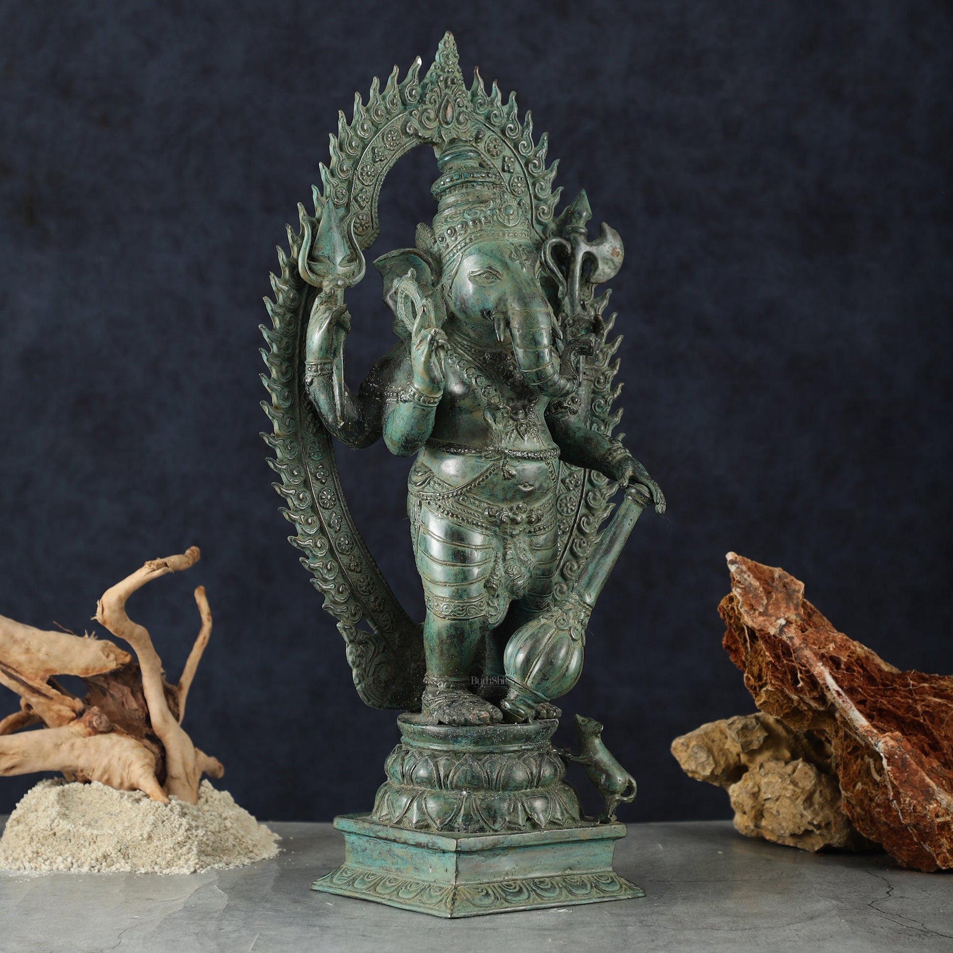 Vintage Balinese Bronze Standing Ganesha Statue – Lost Wax Casting | 18" Unique Handmade Craft - Budhshiv.com