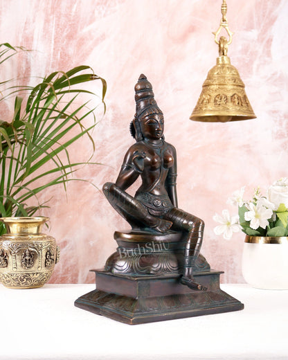 Vintage Bhoga Shakti Brass Devi Uma Parvati Sitting Statue bronze tone 14” Height - Budhshiv.com