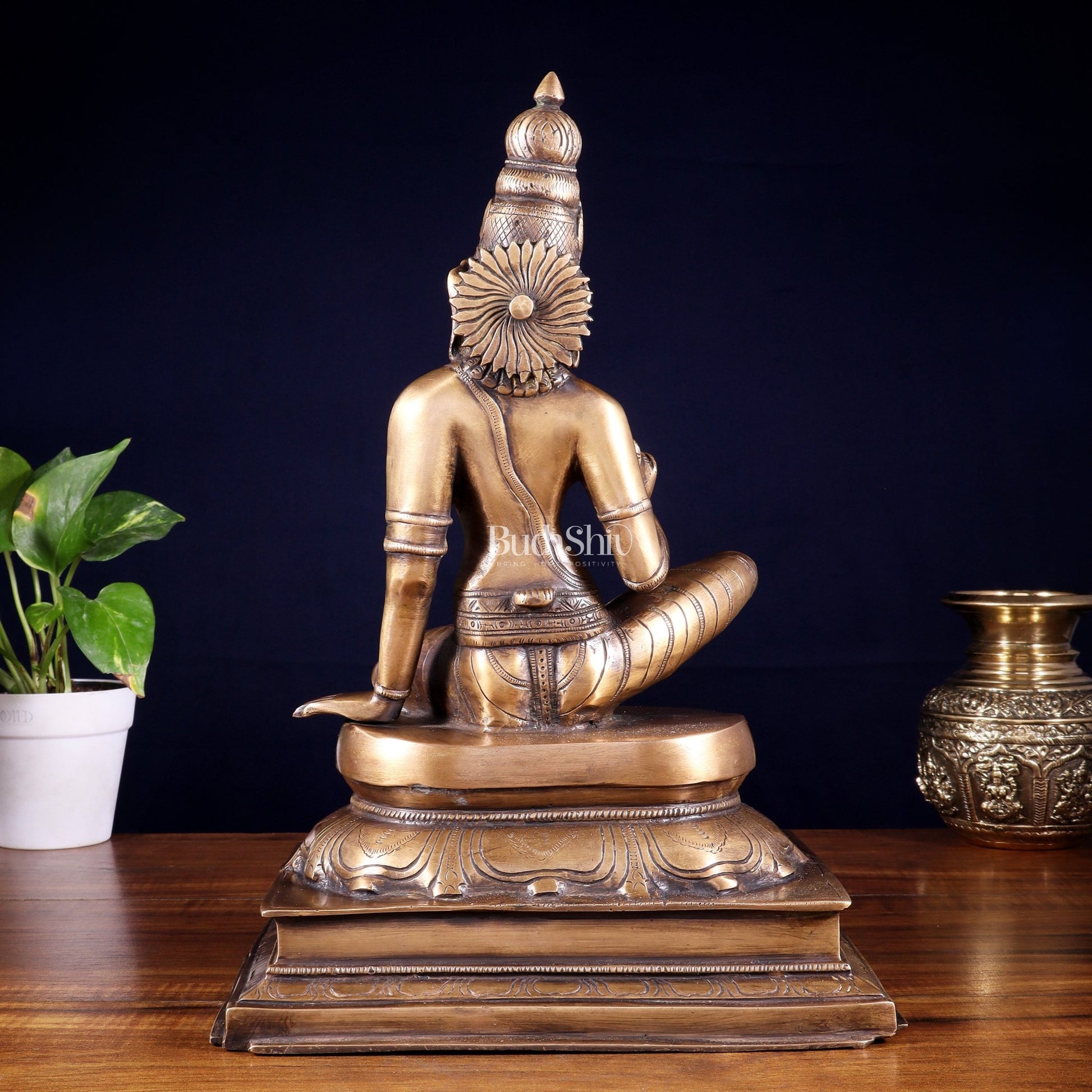 Vintage Bhoga Shakti Brass Devi Uma Parvati Sitting Statue | Burnt Brass Tone | 14” Height - Budhshiv.com