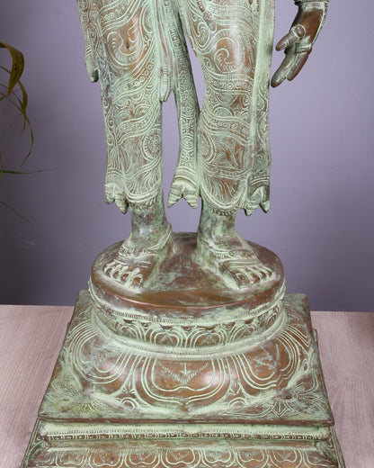 Vintage Bhoga Shakti Brass Standing Parvati Statue – Green Patina Finish (38 Inches, 30 Kg) - Budhshiv.com