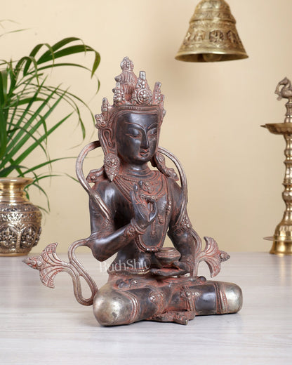 Vintage Brass amoghasiddhi Buddha Statue – Red Patina Finish with Silver Tone 10" - Budhshiv.com