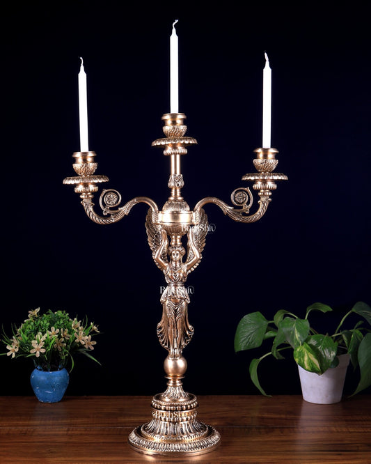 Vintage Brass Angel with Four Candle Holders – Majestic Greek Style Décor 19 inch - Budhshiv.com