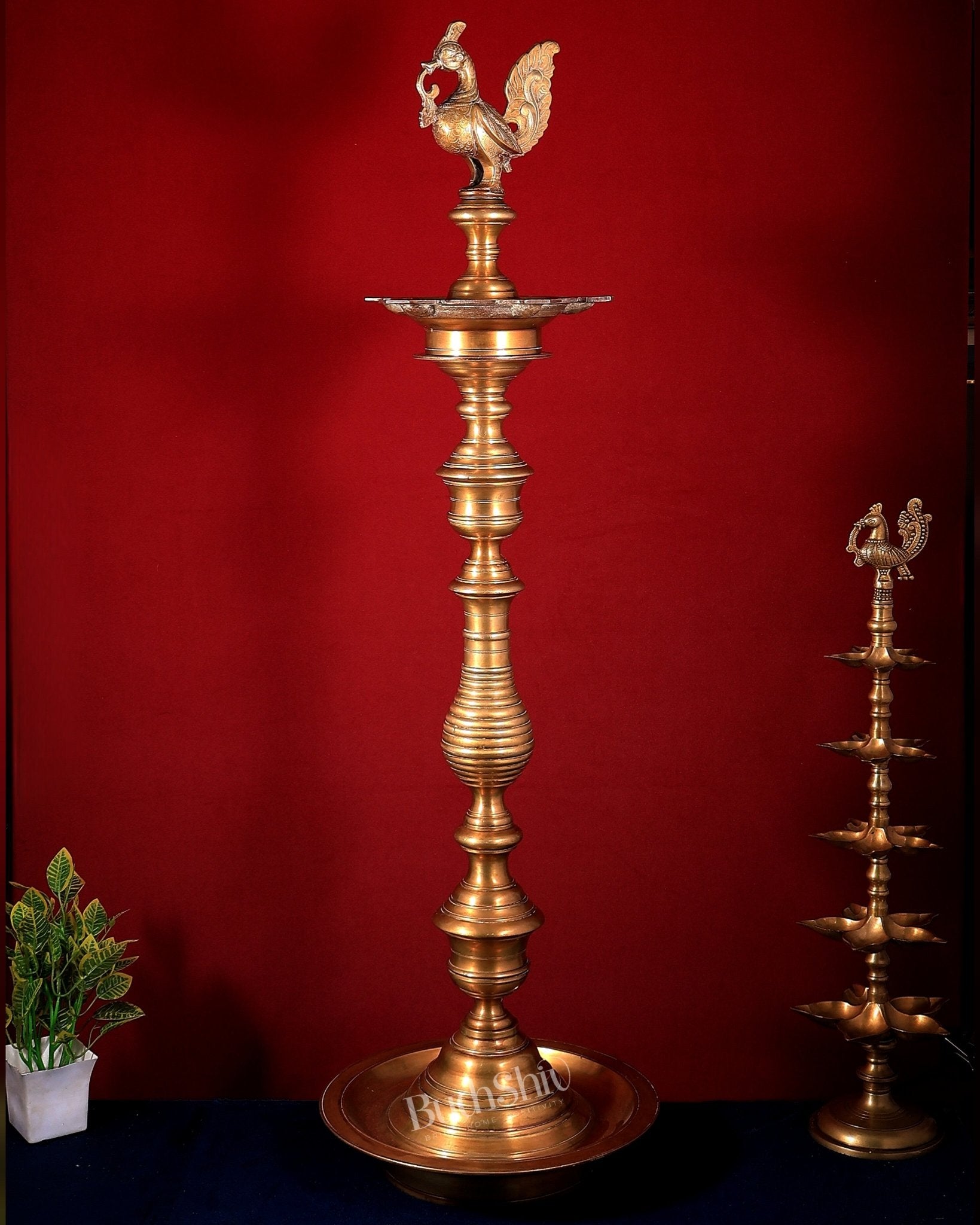 Vintage Brass Annam Pakshi Samai – Large Inauguration Oil Lamp 49.5 inch - Budhshiv.com