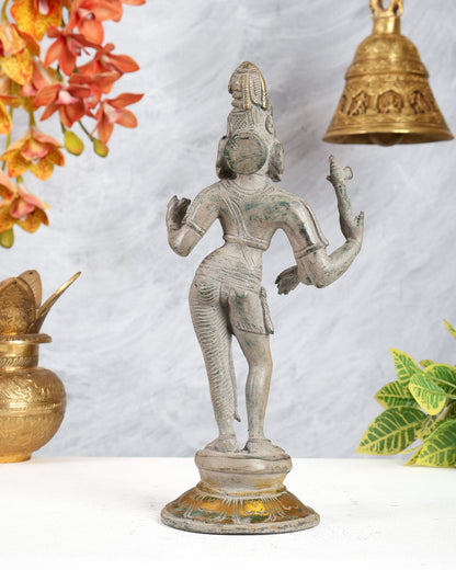 Vintage Brass Ardhanarishwara Idol – Grey sand Tone Shiva Shakti Sculpture (11.2 Inch) - Budhshiv.com