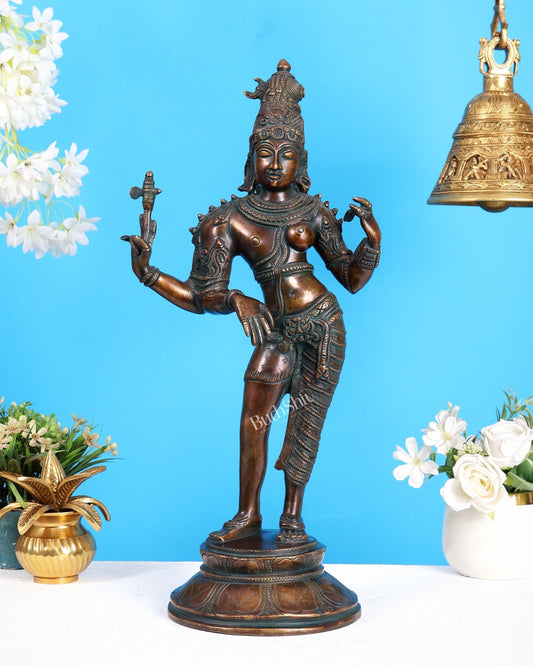 Vintage Brass Ardhanarishwara Statue | Bronze Tone Finish 19 inch - Budhshiv.com