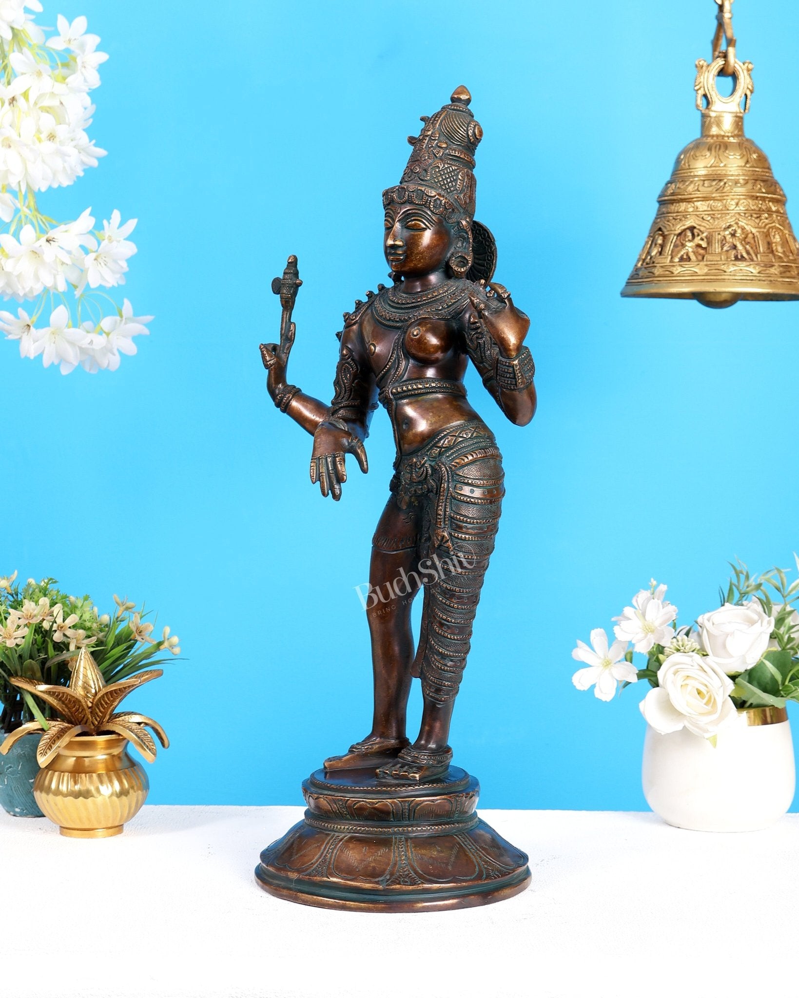 Vintage Brass Ardhanarishwara Statue | Bronze Tone Finish 19 inch - Budhshiv.com