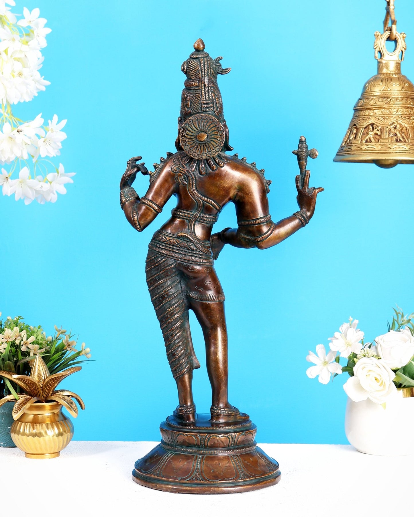 Vintage Brass Ardhanarishwara Statue | Bronze Tone Finish 19 inch - Budhshiv.com