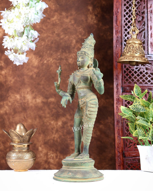 Vintage Brass Ardhanarishwara Statue | Green patina Tone 19 inch - Budhshiv.com