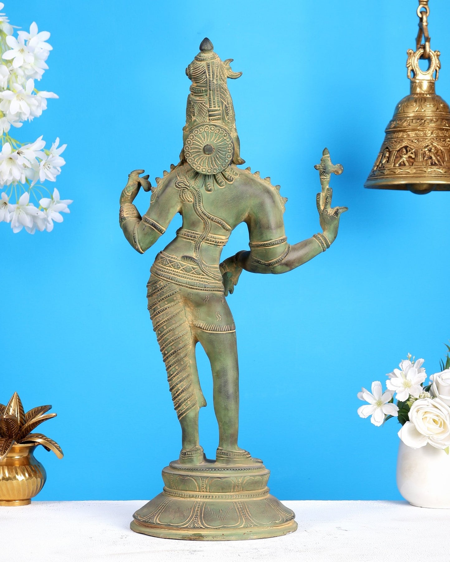 Vintage Brass Ardhanarishwara Statue | Green patina Tone 19 inch - Budhshiv.com