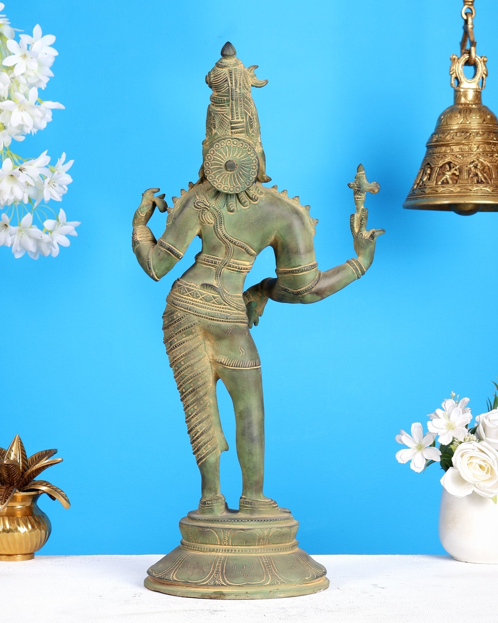 Vintage Brass Ardhanarishwara Statue | Green patina Tone 19 inch - Budhshiv.com