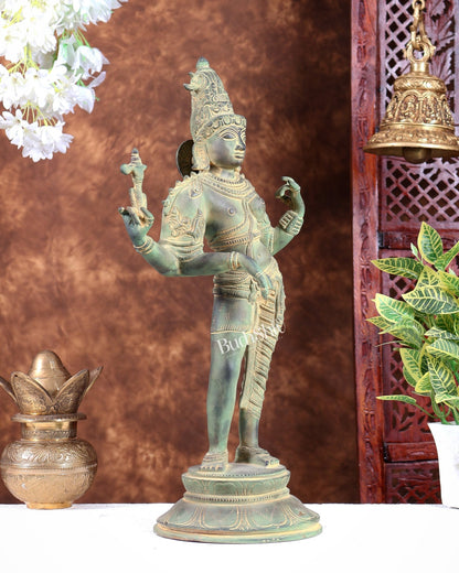 Vintage Brass Ardhanarishwara Statue | Green patina Tone 19 inch - Budhshiv.com
