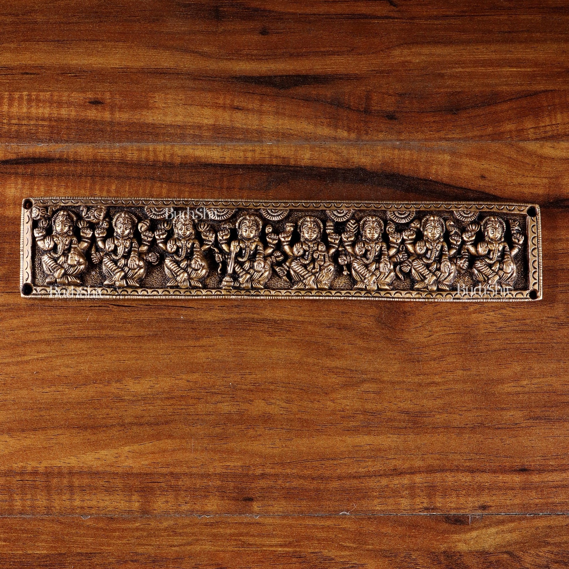 Vintage Brass Ashtalakshmi Wall Panel 10.8 inch wide - Budhshiv.com