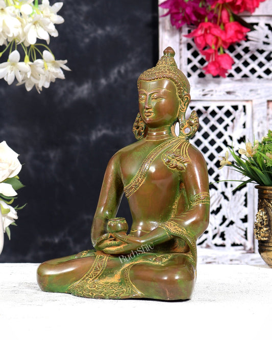 Vintage Brass Buddha in Meditation — Nepalese Bronze Tone 9 inch - Budhshiv.com