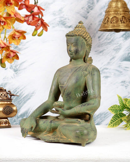 Vintage Brass Buddha Statue – Serene Heritage Spiritual Artefact 11 inch sand finish - Budhshiv.com
