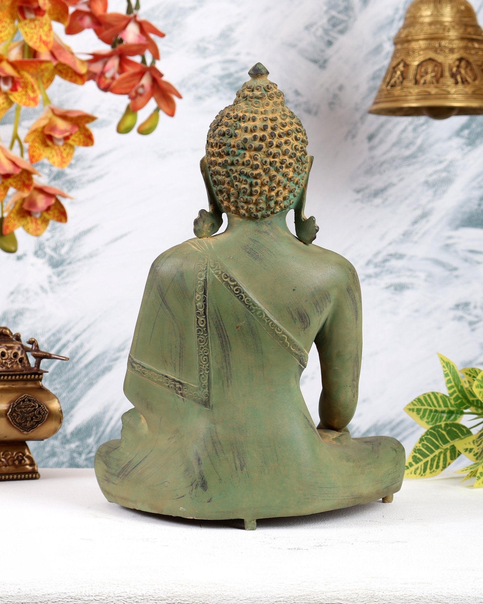 Vintage Brass Buddha Statue – Serene Heritage Spiritual Artefact 11 inch sand finish - Budhshiv.com