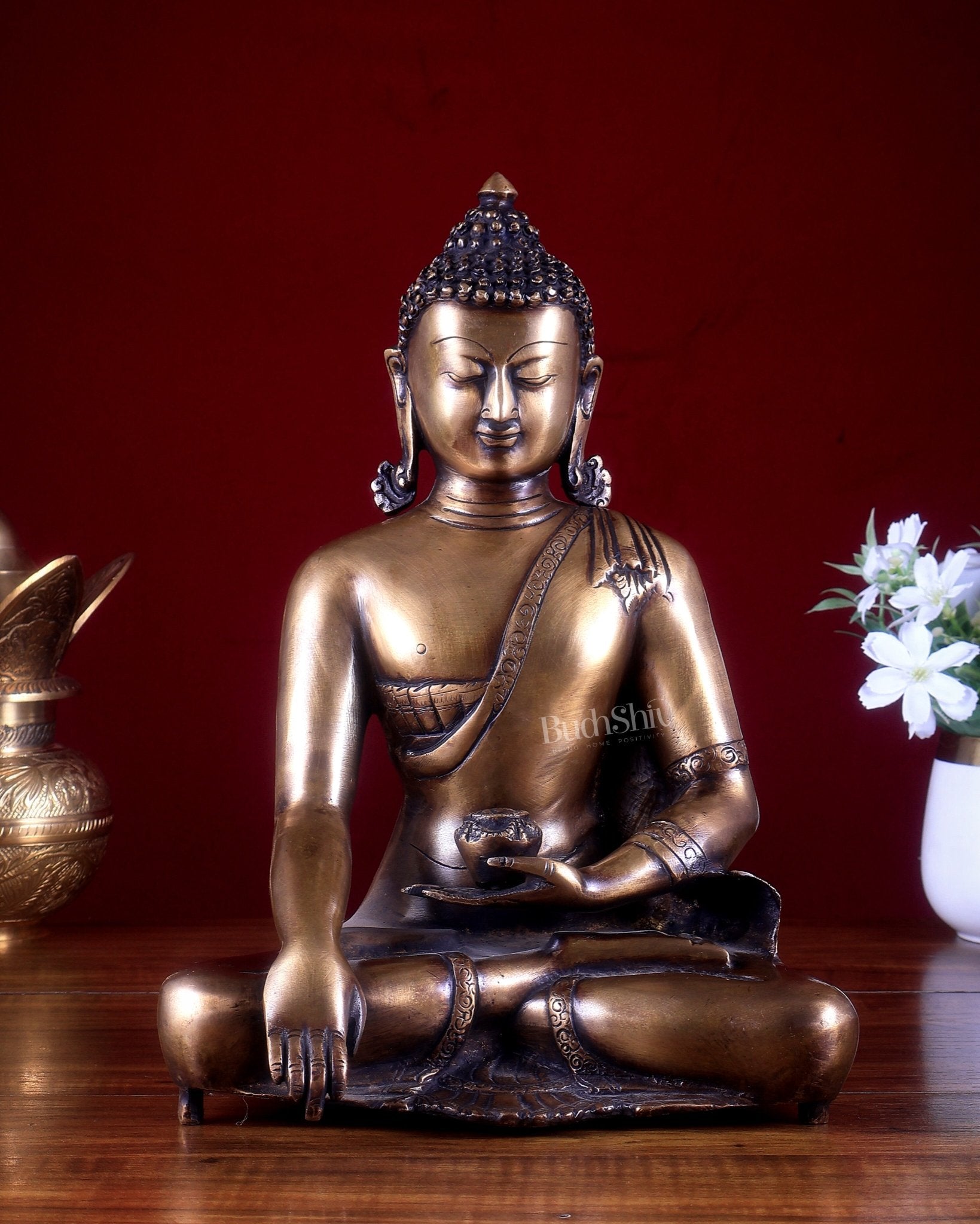 Vintage Brass Buddha Statue – Serene Heritage Spiritual Artefact 11 inch - Budhshiv.com