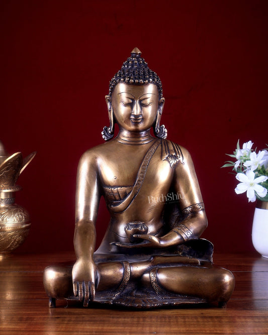 Vintage Brass Buddha Statue – Serene Heritage Spiritual Artefact 11 inch - Budhshiv.com