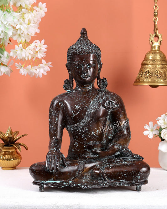 Vintage Brass Buddha Statue – Unique Patina Tone Meditation Sculpture (15.5 Inches) - Budhshiv.com