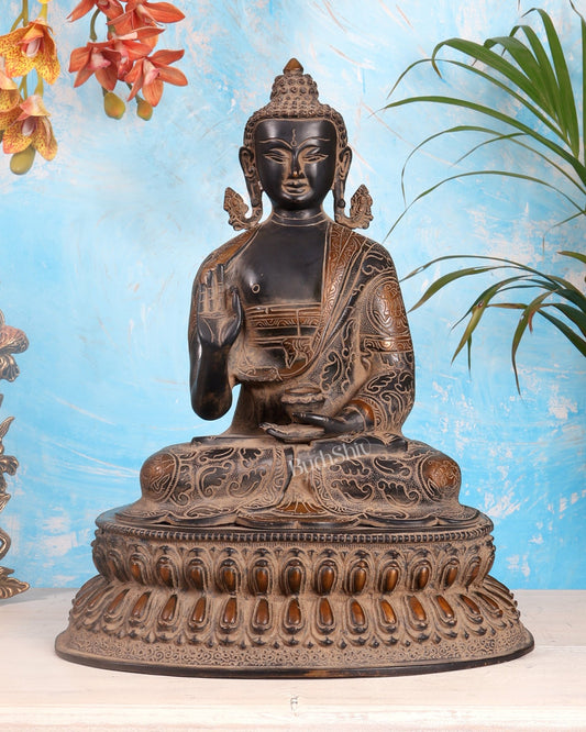 Vintage Brass Buddha Statue with Sand Finish – 16.5” - Budhshiv.com