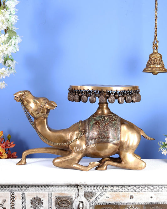 Vintage Brass Camel Design Stool Table – Handcrafted Heritage Furniture Accent (27 Inches) - Budhshiv.com