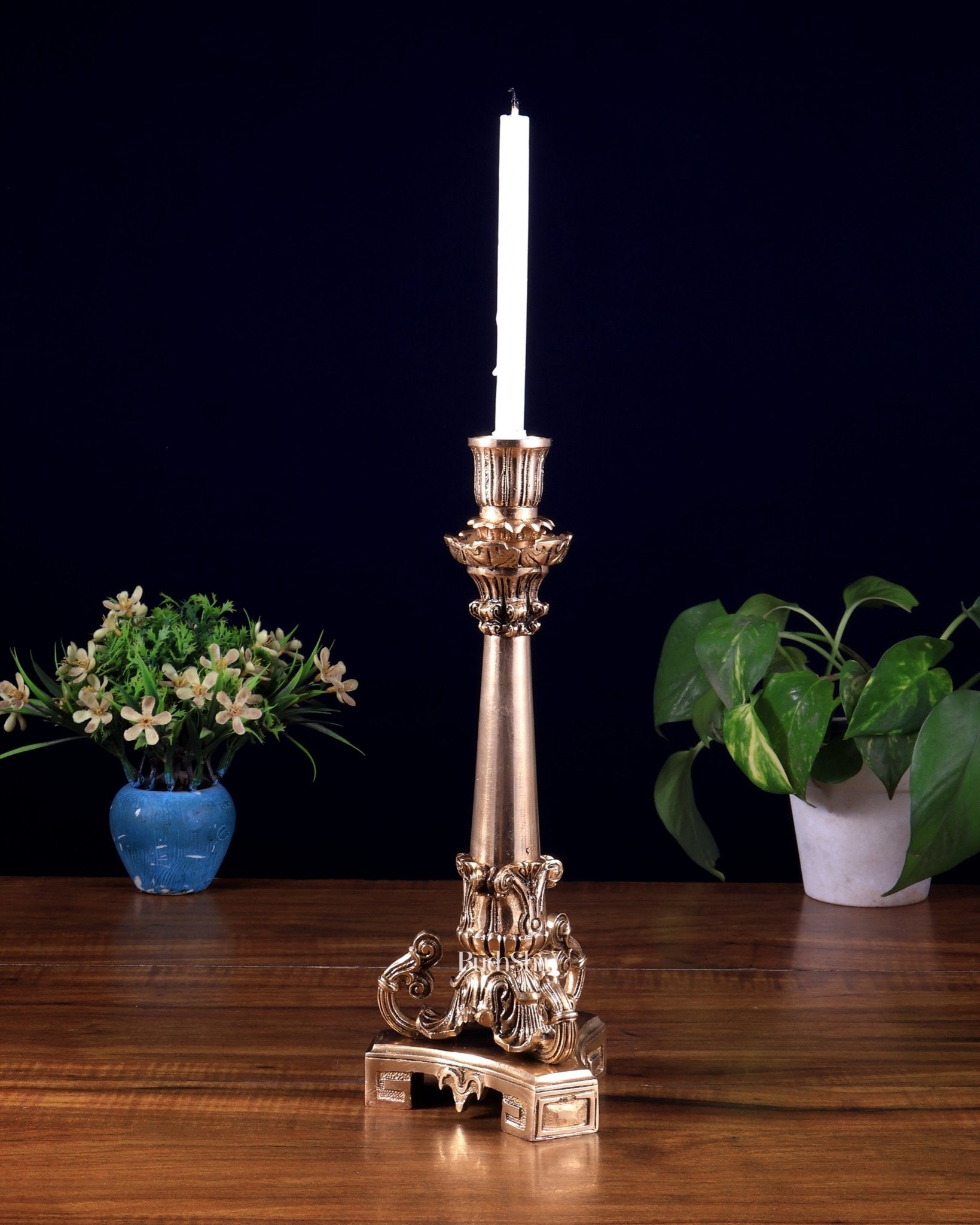 Vintage Brass Candle Stand – 11 Inch - Budhshiv.com