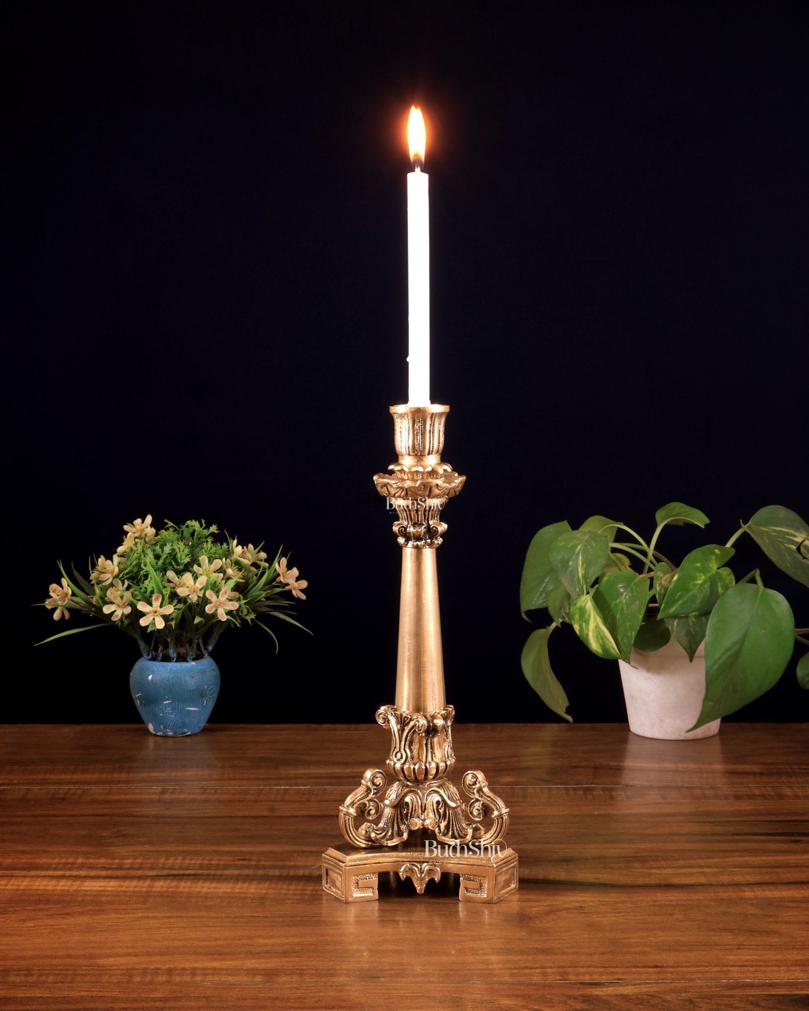 Vintage Brass Candle Stand – 11 Inch - Budhshiv.com