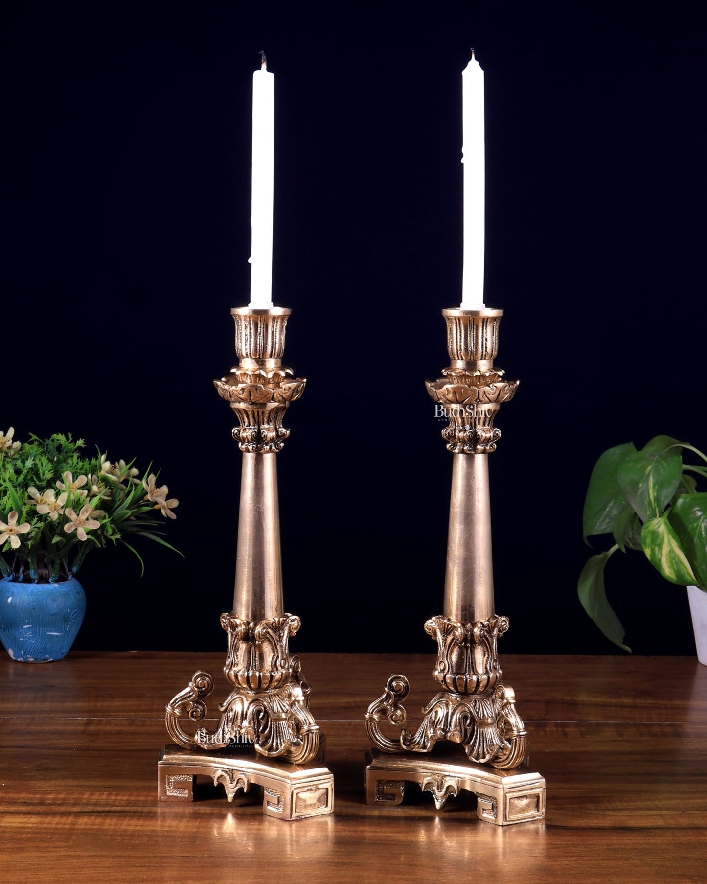 Vintage Brass Candle Stand – 11 Inch - Budhshiv.com